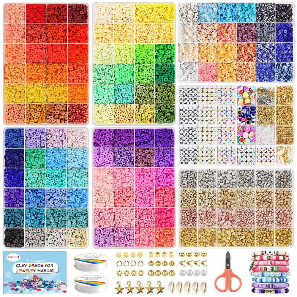 6101 18000 Clay Beads Kit with 2300 Gold Spacer Beads Set for Jewelry